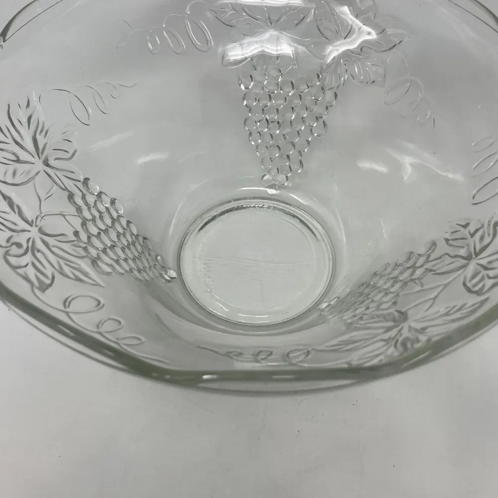 Anchor Hocking Vintage Large Clear Glass Punch Bowl Only‎ Grape & Vine Design